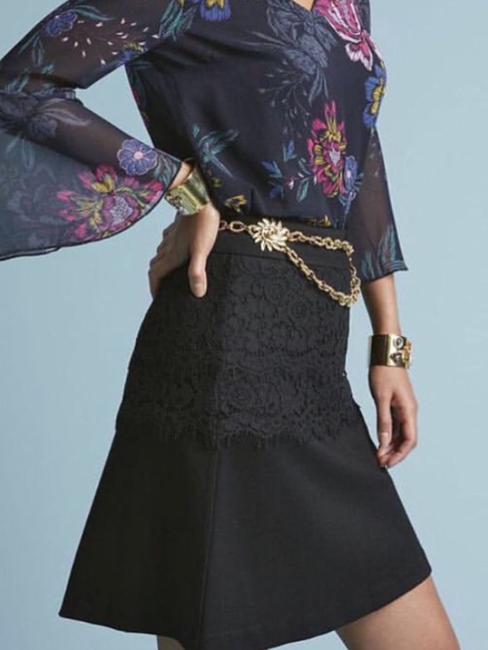 NEW Cabi Soirée Lace Overlay A Line Skirt